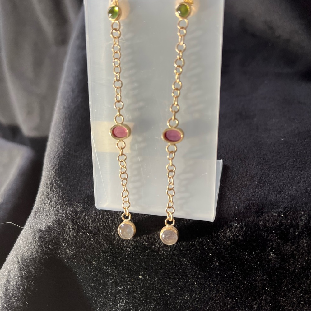 NWT 14k Gold Pink, Green, & Blue Gray Natural Tourmaline Earrings by Tami Wade